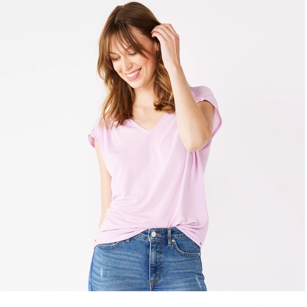 Women's Nine West Short Sleeve V-Neck Ruched Detail Top